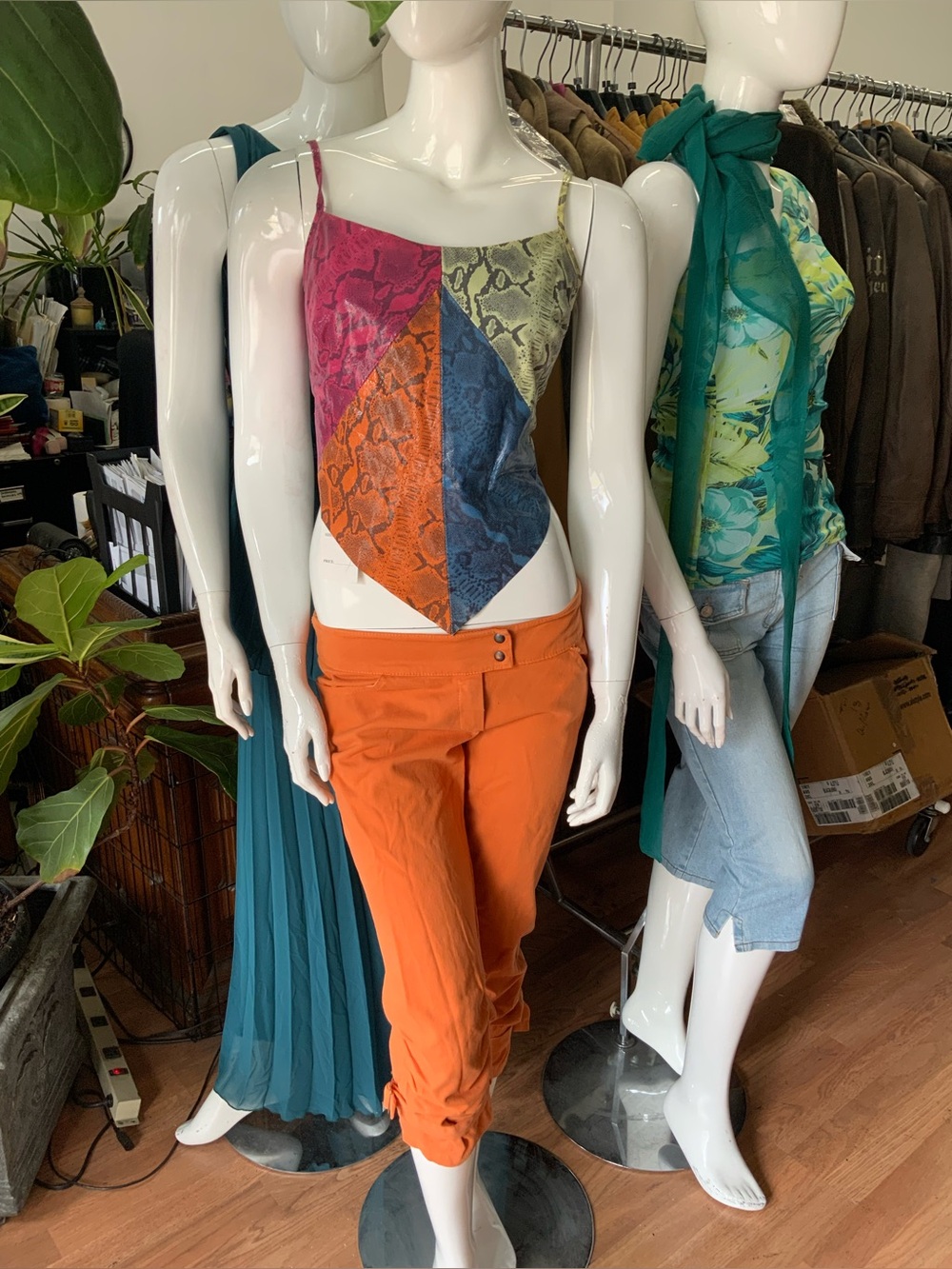 Colorblock Snake-Print Cami Top & Orange Capri Pants Set